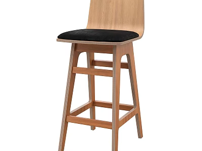 Wooden Frame Bar Stool With Black Padded Seat And High Back Design 3d model