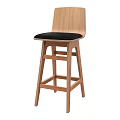 Wooden Frame Bar Stool With Black Padded Seat And High Back Design