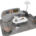 Modern Sofa And Coffee Table Set With Decorative Pillows And Green Plants 3d model