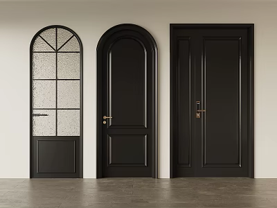 Black Hinged Doors With Arched Design Glass Panel And Double Single Styles 3d model