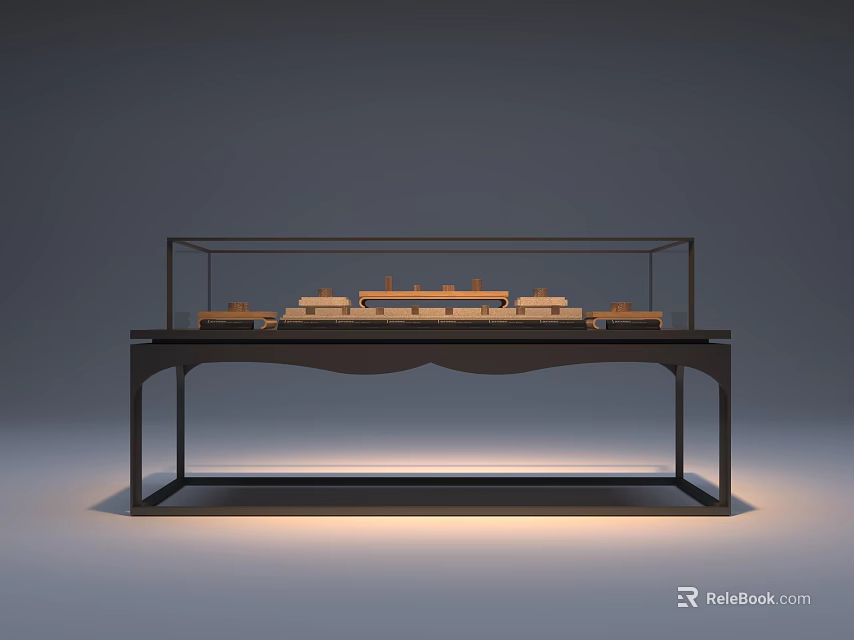 Museum Exhibition Showcase With Glass Display Case And Historical Building Model 3d model 