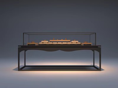 Museum Exhibition Showcase With Glass Display Case And Historical Building Model 3d model