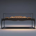Museum Exhibition Showcase With Glass Display Case And Historical Building Model