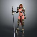 Female Elven Warrior In Ornate Armor Holding Longsword Standing Pose