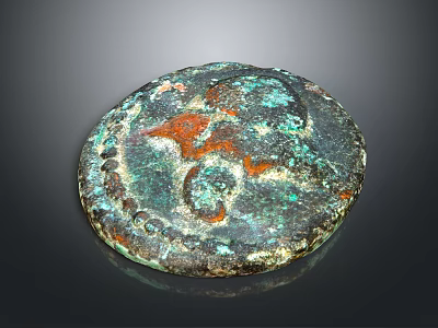 Vintage Stone And Wood Circular Decorative Piece With Rustic Green Orange Textures 3d model