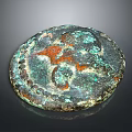 Vintage Stone And Wood Circular Decorative Piece With Rustic Green Orange Textures