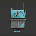Turquoise Robot Character With Metallic Body Control Panel Antenna And Yellow Button Details