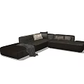 Modern Dark Brown Fabric Sectional Sofa With Accent Pillows And Ottoman 3d model