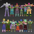 Anime Game Characters in Standing Pose with Diverse Colorful Costumes and Outfits