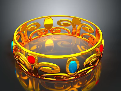 Golden Bracelet With Intricate Patterns And Colored Gemstones Red Blue 3d model