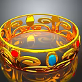 Golden Bracelet With Intricate Patterns And Colored Gemstones Red Blue