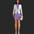Business Woman In White Blazer And Purple Dress Holding Folder Multiple Angles