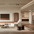 Modern Living Room Interior Design With TV Wall Sofa Coffee Table And Decorative Shelves