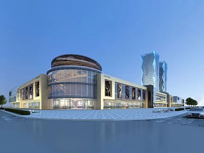 Modern Commercial Complex With Glass Curtain Walls Unique Dome And Open Plaza Area 3d model