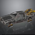 Futuristic Sci Fi Car Model With Metallic Body And Yellow Thrusters