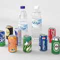 Assorted Bottled And Canned Beverages With Water And Soft Drinks Variety