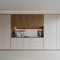 Modern Sideboard With Wooden Upper Cabinets White Lower Doors And Marble Countertop Storage