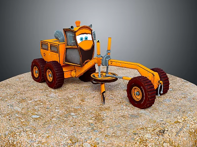 Orange Cartoon Style Utility Vehicle With Large Tires And Grader 3d model