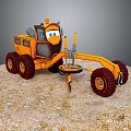 Orange Cartoon Style Utility Vehicle With Large Tires And Grader