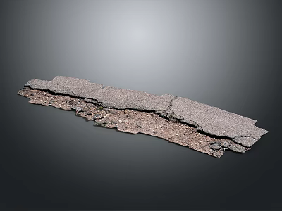 Damaged Asphalt Road Surface Sample With Cracks And Layered Texture On Grey Background 3d model