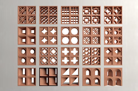 Modern Brick Hollow Brick Hollow Cement Brick Red Brick Prefabricated Cement Brick Building Material Screen Partition Tile Flower Window Component Hollow Stone Wall 3d model