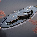 Oval Water Fountain With Gentle Flowing Water Decorative Lighting Red Maple Leaves And Pebble Edges