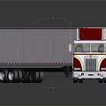 Red and White Semi Truck with Sleek Cab and White Container Trailer on Reflective Surface