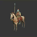 Medieval Knight In Armor Riding White Horse With Spear On Gray Background