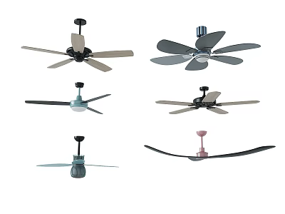 Various Modern Ceiling Fans With Different Blade Designs And Color Options 3d model