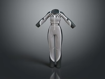 White And Black Jumpsuit With Checkerboard Pattern On Shoulders Long Sleeves 3d model