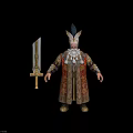 Elder Dwarf Warrior With Long White Beard Feathered Hat And Ornate Robe Holding Sword