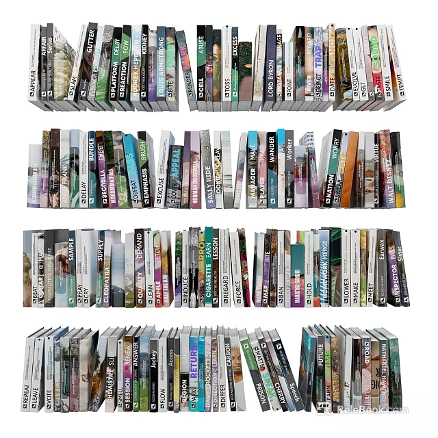 Organized Book Collection On Multiple Shelves With Colorful Covers 3d model 