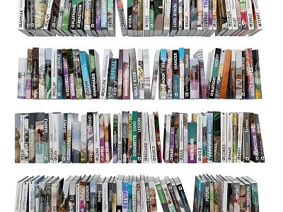 Organized Book Collection On Multiple Shelves With Colorful Covers 3d model
