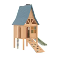 Wooden Playground Equipment With Playhouse Climbing Ramp And Slide
