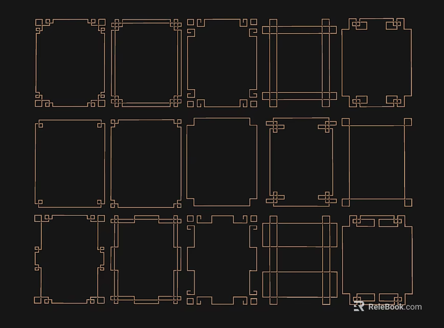Traditional Gold Decorative Lines Featuring Multiple Square Ornamental Frames Design 3d model