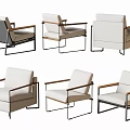 Modern Leisure Accent Chairs With Wooden Armrests And Metal Frames Light Colored Cushions