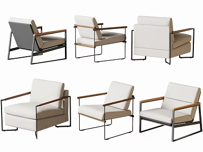 Modern Leisure Accent Chairs With Wooden Armrests And Metal Frames Light Colored Cushions 3d model