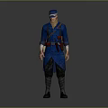 Male Character In Blue Uniform With Cap And Red Belt Standing Pose