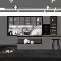 Modern Restaurant Interior With Open Kitchen Gray Cabinets Marble Island And City View