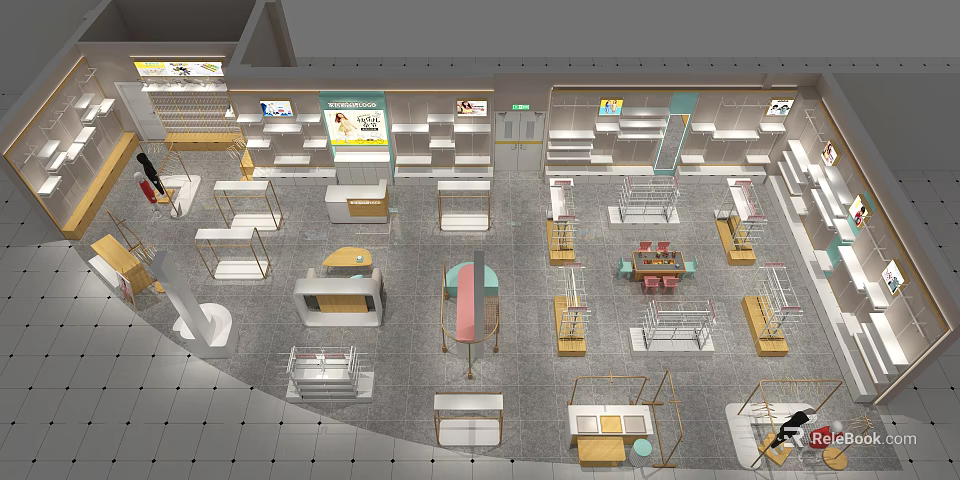 Modern Clothing Store Interior With Display Racks Shelves And Retail Layout 3d model 