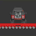Large Red Combine Harvester With Sharp Cutting Header And Black Farm Machinery Body