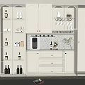 Elegant Modern Wine Cabinet With White Arched Glass Doors LED Lighting And Wine Bottles