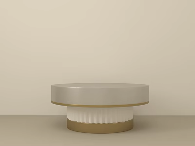 Modern Round Coffee Table With White Top Gold Base And Ribbed Design 3d model