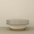Modern Round Coffee Table With White Top Gold Base And Ribbed Design 3d model