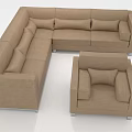 Beige Fabric L Shaped Sofa Set With Modern Design And Matching Armchair