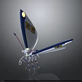 Blue and White Cartoon Butterfly with Yellow Squares on Wings Long Antennae and Multiple Legs