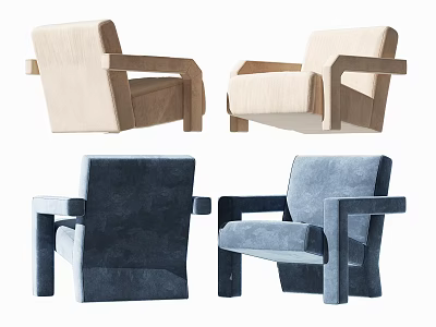 Modern Upholstered Fabric Accent Chair in Beige and Blue Multiple Angles 3d model