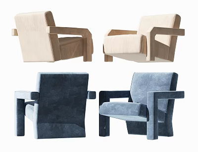 Modern Upholstered Fabric Accent Chair in Beige and Blue Multiple Angles 3d model