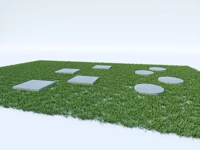 Lush Green Grass Lawn With Multiple Square And Circular Stone Slabs 3d model