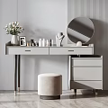Modern Dressing Table Interior With Round Mirror Velvet Stool And Cosmetics 3d model